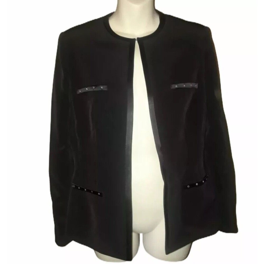 Frank Usher designer black open front jacket Blazer size 12 UK